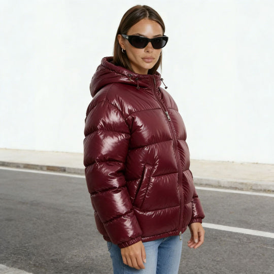 Damen Wattierte Steppjacke mit Kapuze und Taillenkontur Nord Taschen