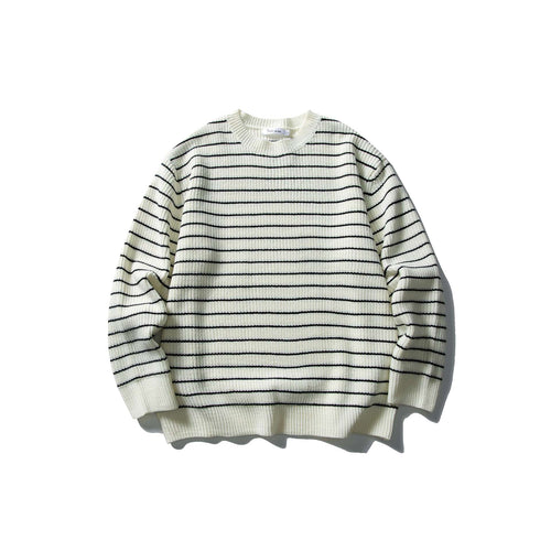 Unisex Gestreifter Strickpullover im Breton‑Look mit grober Rippstruktur und Rundhalsausschnitt Nord Taschen