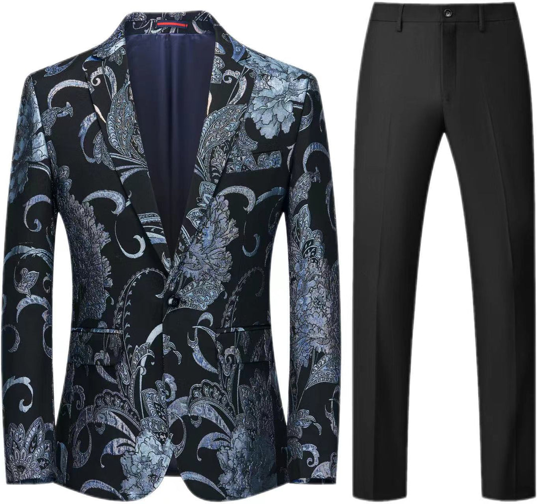 Damen Zweiteiliges Satin-Jacquard-Sakko mit floralem Muster und taillierter Passform sowie Slim-Fit Anzughose Nord Taschen