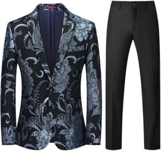 Damen Zweiteiliges Satin-Jacquard-Sakko mit floralem Muster und taillierter Passform sowie Slim-Fit Anzughose Nord Taschen