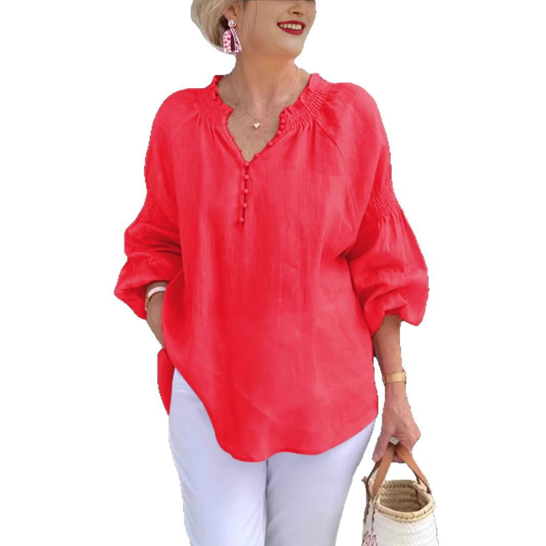 Damen luftige Bluse mit Smock-Ärmeln