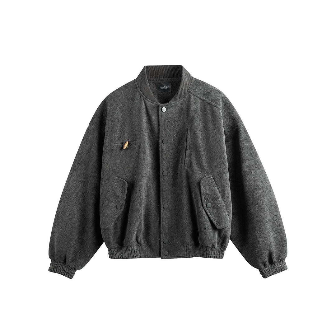 Unisex Boxy-Softsuede-Blouson mit Druckknopfleiste, Pattentaschen und geripptem Saum Nord Taschen
