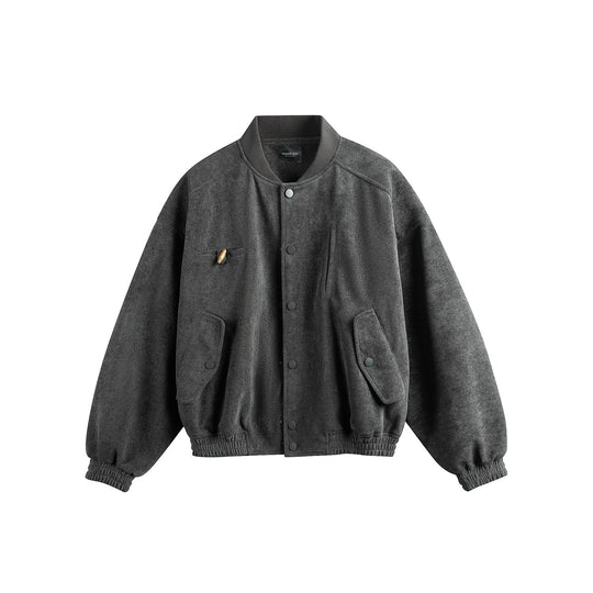 Unisex Boxy-Softsuede-Blouson mit Druckknopfleiste, Pattentaschen und geripptem Saum Nord Taschen