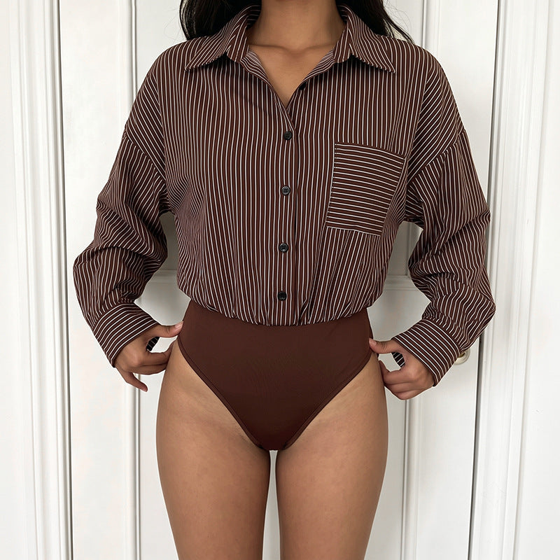 Damen Elegante Bluse mit tailliertem Schnitt und Streifen Nord Taschen
