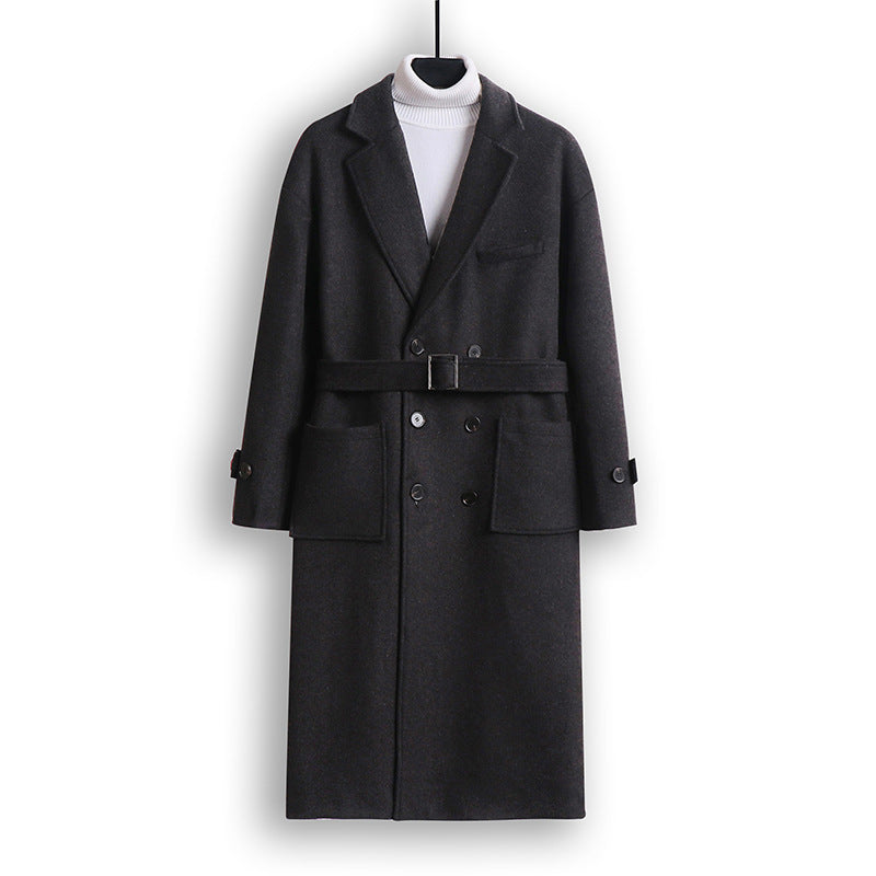 Herren Doppelreihiger Wollmix-Longcoat mit fallendem Revers und Pattentaschen Nord Taschen