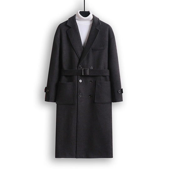 Herren Doppelreihiger Wollmix-Longcoat mit fallendem Revers und Pattentaschen Nord Taschen