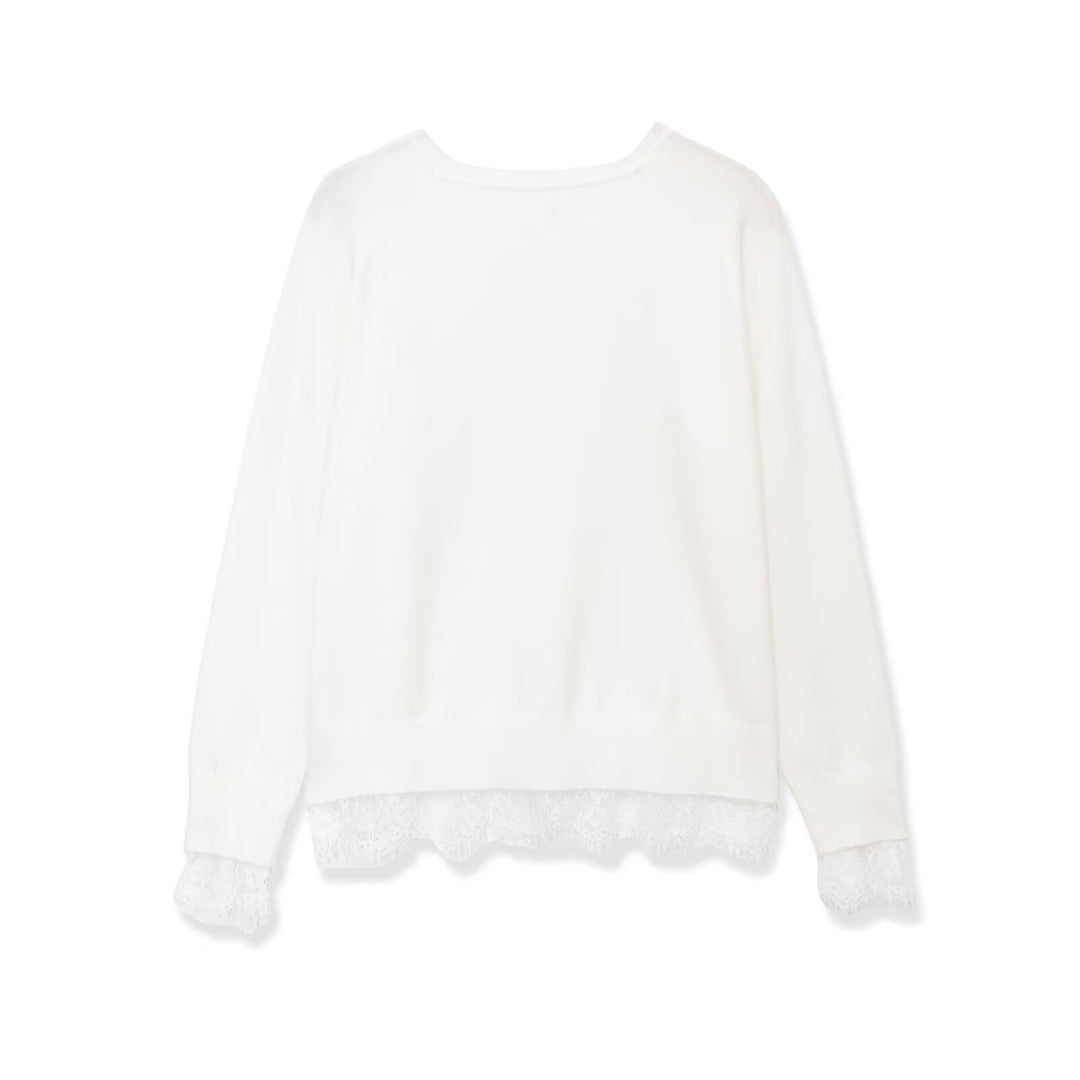 Damen Oversize Baumwollpullover mit Spitzenbesatz Nord Taschen