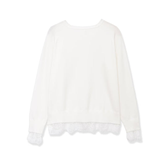 Damen Oversize Baumwollpullover mit Spitzenbesatz Nord Taschen
