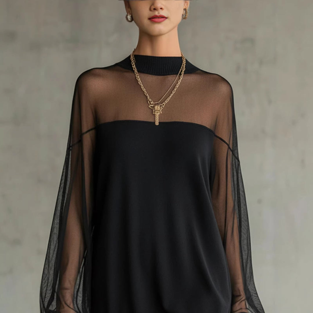 Damen Luftiges Minikleid mit transparenten Ärmelpartien und stylischem Highneck Nord Taschen