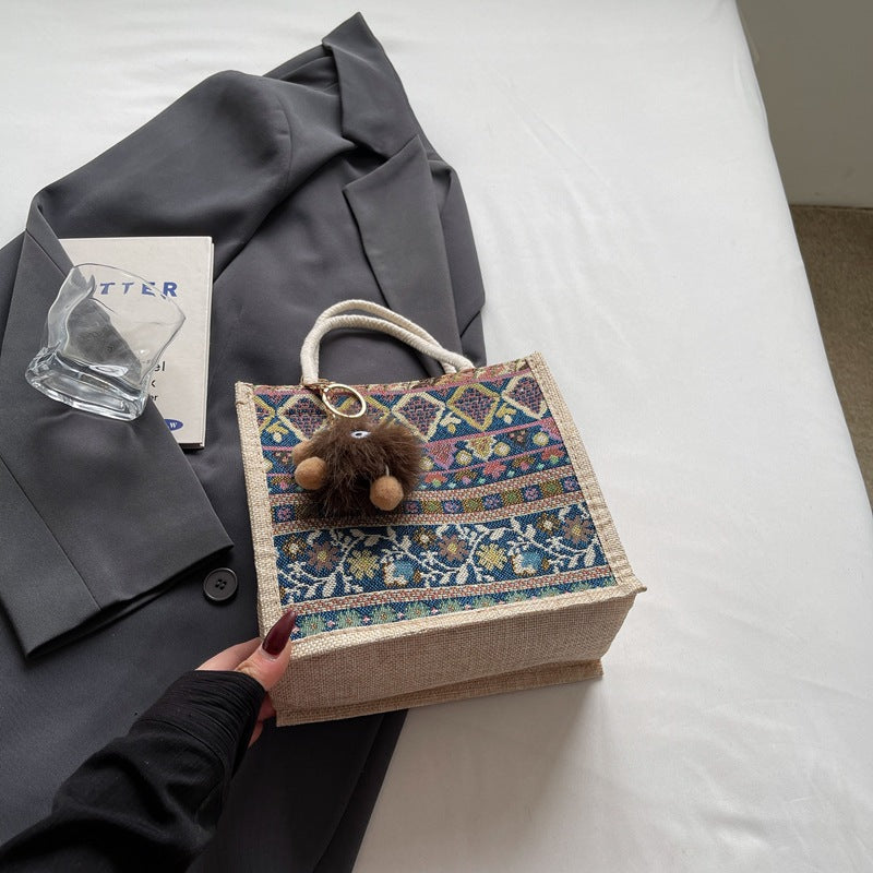 Damen Jute-Handtasche mit handgewebtem Ethnodruck Nord Taschen