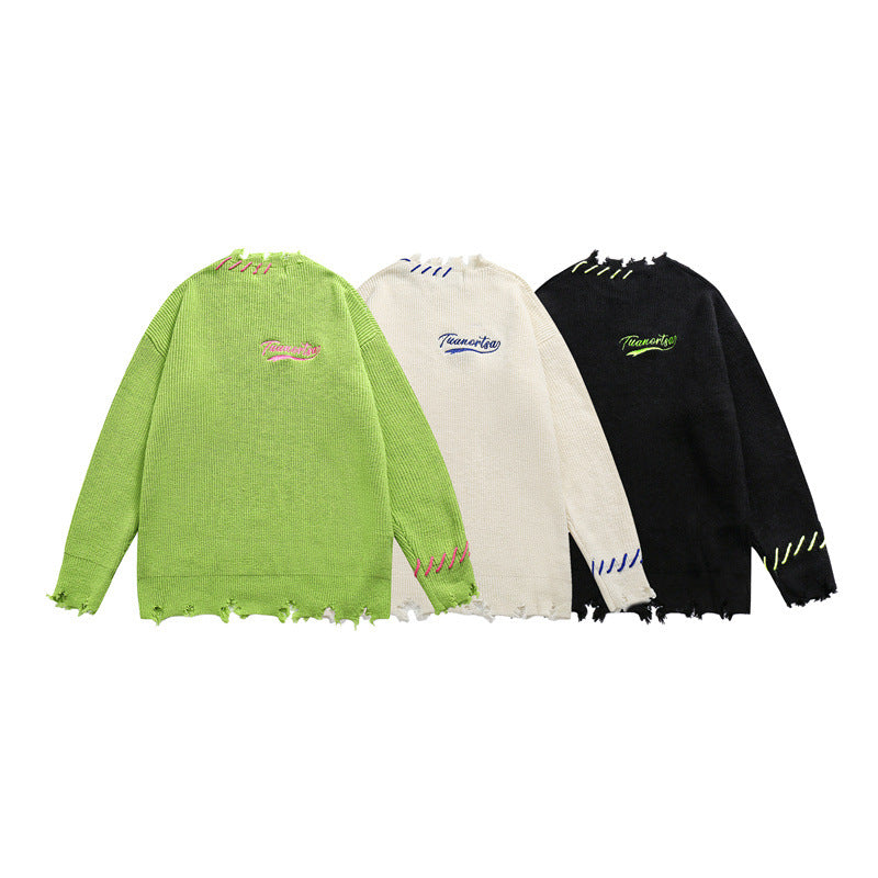 Unisex Oversize Grobstrick-Pullover mit Destroy-Effekt und Ziernähten Nord Taschen