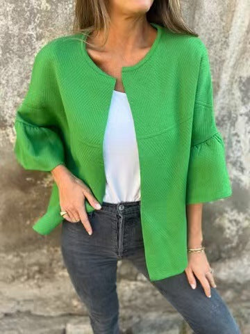 Damen Kurzjacke aus Strukturstrick mit 3/4 Ballonärmeln Nord Taschen