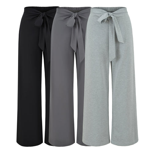 Damen Hochtaillierte Culotte-Hose mit weitem Bein und Bindegürtel Nord Taschen