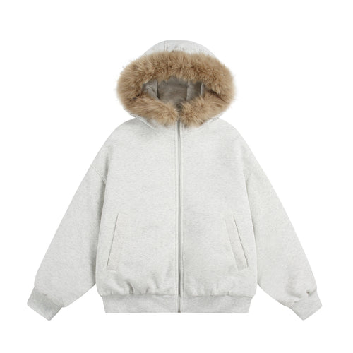 Damen Kurzboxy Kapuzenblouson aus French‑Terry mit voluminöser Kunstfellkante Nord Taschen