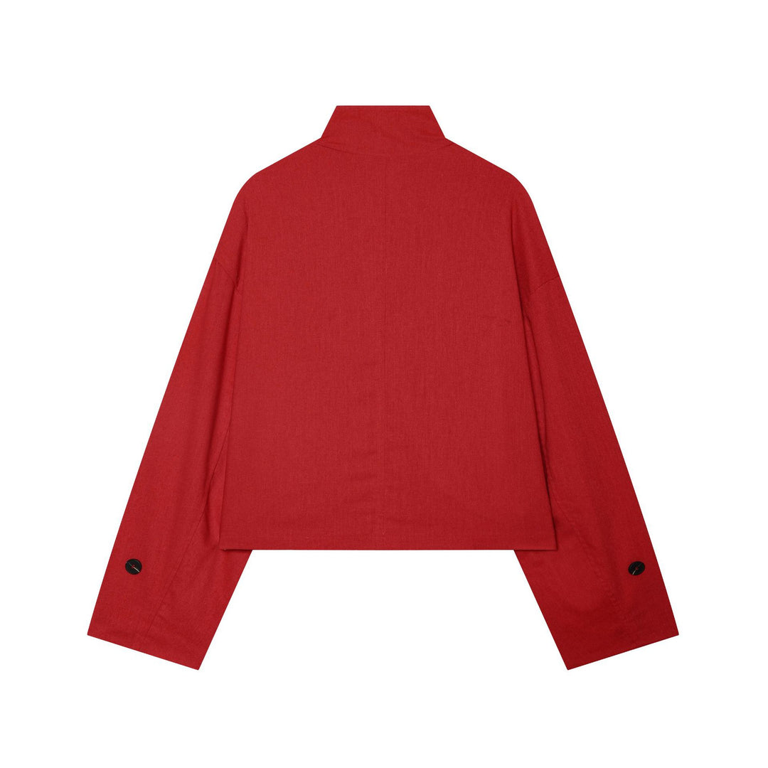Damen Kurze Canvas-Übergangsjacke mit Funnelkragen, Schulterpatten und Pattentaschen Nord Taschen