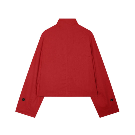 Damen Kurze Canvas-Übergangsjacke mit Funnelkragen, Schulterpatten und Pattentaschen Nord Taschen
