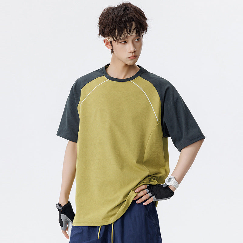 Herren Sportives Oversize Waffelstruktur-Raglan-T-Shirt mit Kontrastärmeln und atmungsaktivem Funktionsjersey Nord Taschen