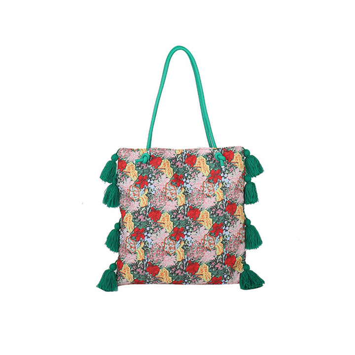 Damen Trendige Strandtasche mit bunten Quasten Nord Taschen