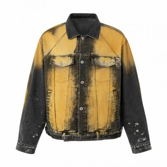 Herren Oversize-Denim-Blousonjacke mit Dip-Dye-Effekt, Paint-Splatter und verstellbarem Taillengürtel Nord Taschen