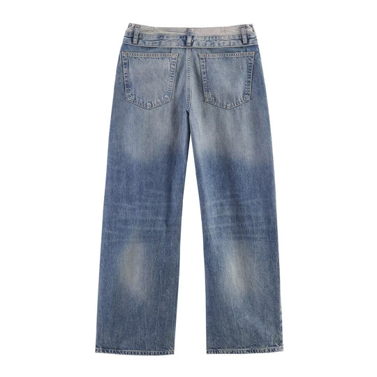 Damen Weitgeschnittene Destroyed-Jeans mit tiefer Leibhöhe und geradem Bein Nord Taschen
