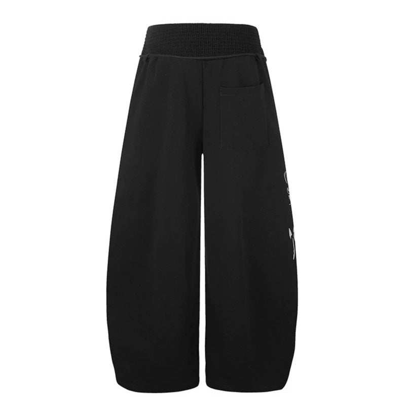 Damen Extraweite Balloon-Palazzo-Sweathose mit geripptem Komfortbund, Kordelzug und typografischem Gothic-Print Nord Taschen