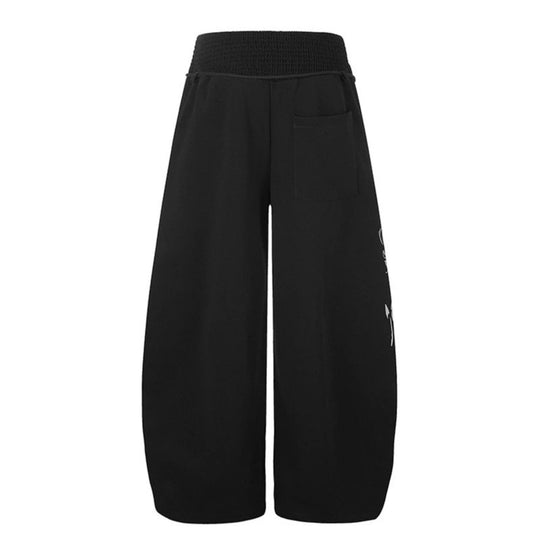 Damen Extraweite Balloon-Palazzo-Sweathose mit geripptem Komfortbund, Kordelzug und typografischem Gothic-Print Nord Taschen