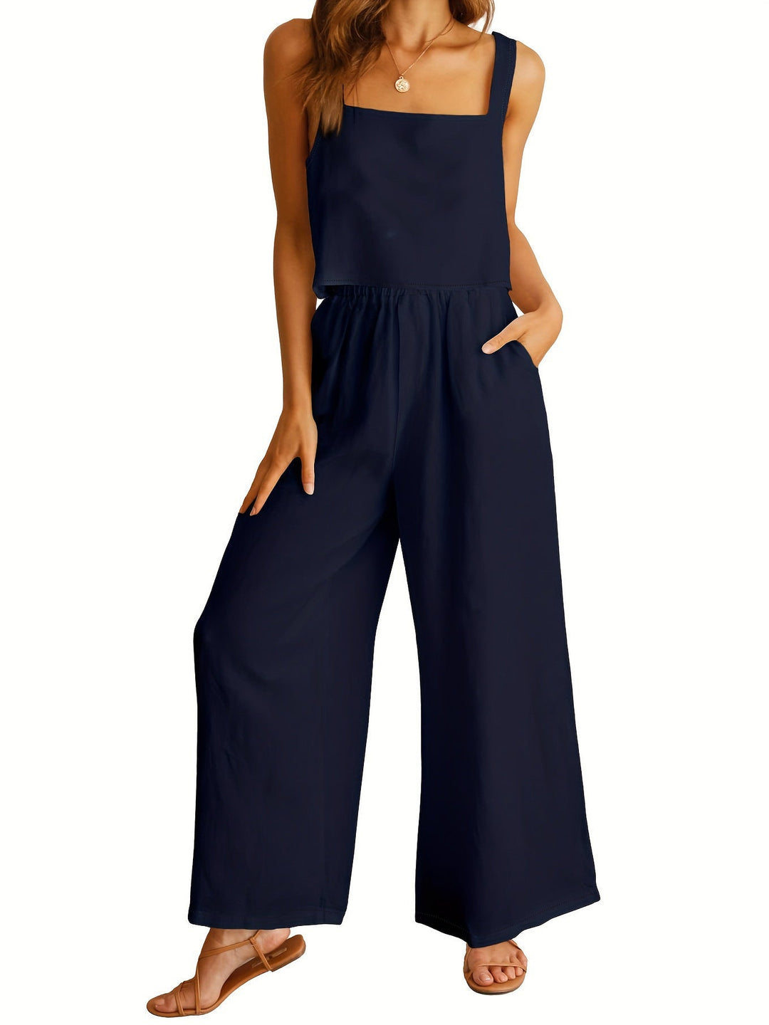 Damen Lässiger Jumpsuit mit weiten Beinen und praktischen Taschen