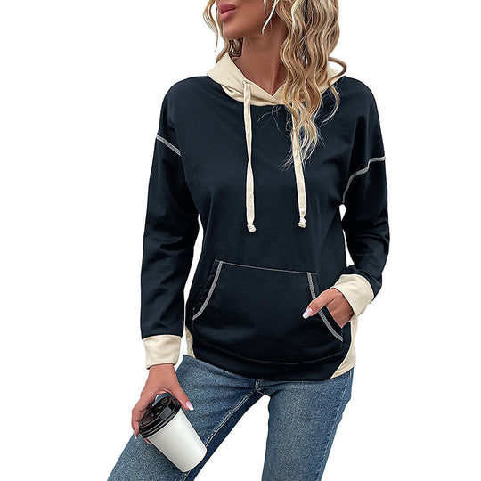 Damen Lässiger Kapuzenpullover mit kontrastierenden Ärmeln Nord Taschen