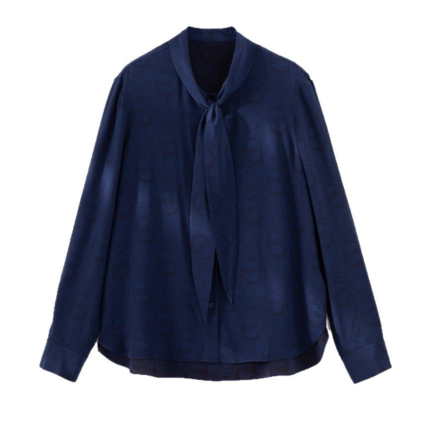 Damen Elegante Schleifenkragen-Bluse mit Jacquardstruktur und lockerer Passform Nord Taschen