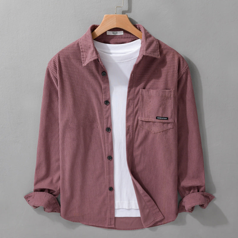 Herren Texturiertes Hemd-Overshirt mit Brusttasche, Knopfleiste und Waffelstruktur Nord Taschen