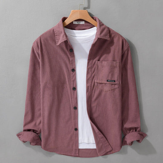 Herren Texturiertes Hemd-Overshirt mit Brusttasche, Knopfleiste und Waffelstruktur Nord Taschen