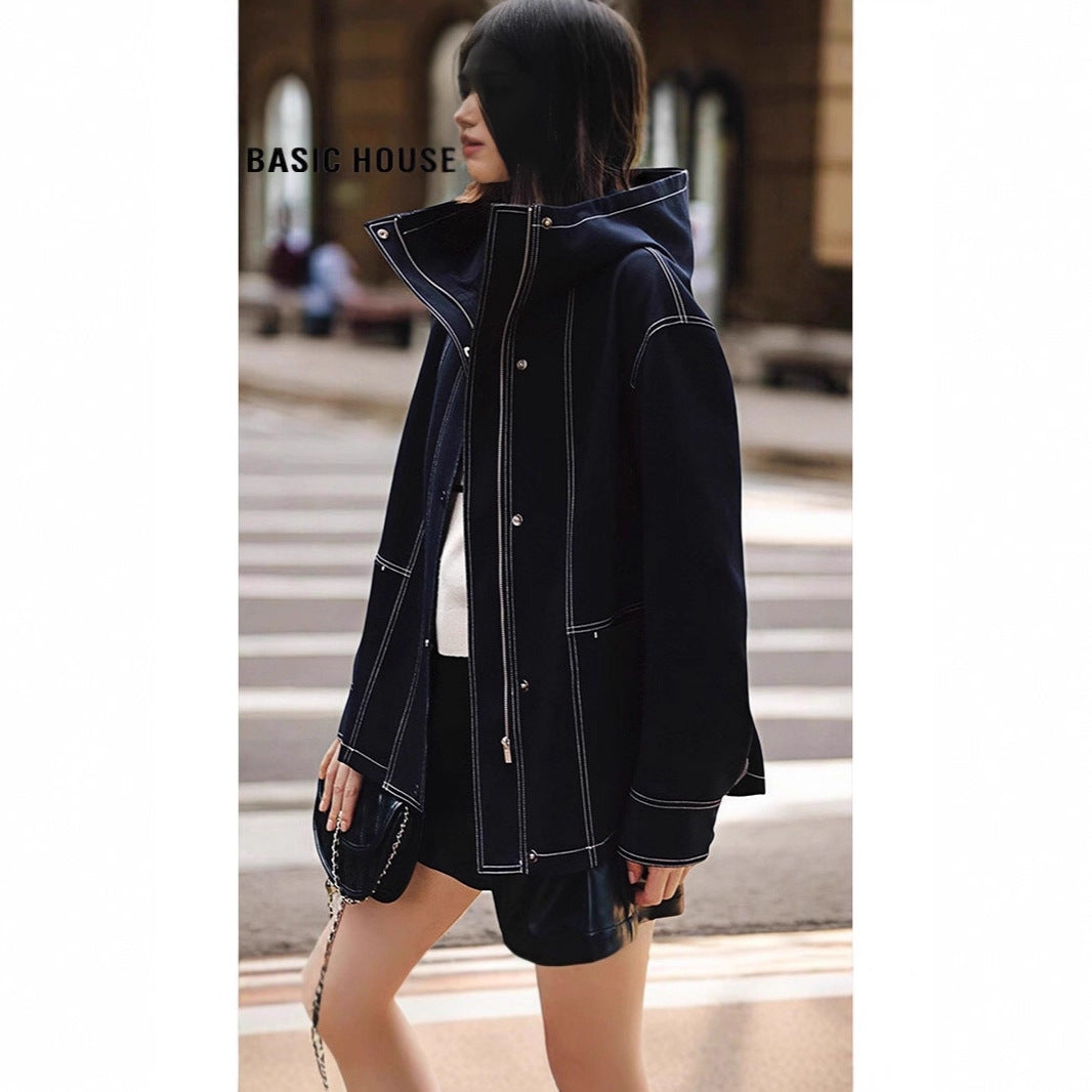 Damen Boxy‑Kapuzenparka mit sichtbaren Ziernähten und hochschließendem Stehkragen Nord Taschen