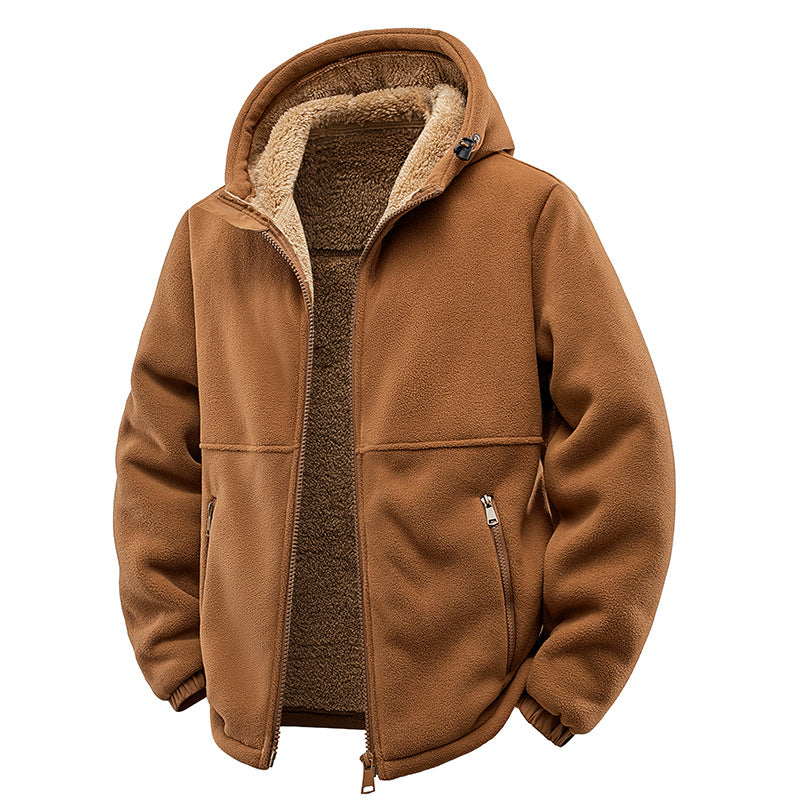Herren Gefütterte Teddy-Fleece-Kapuzenjacke mit Zwei-Wege-Reißverschluss & Reißverschlusstaschen Nord Taschen