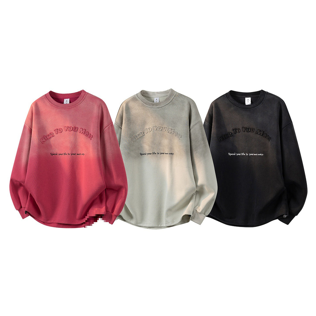 Damen Oversize-Sweatshirt mit gesticktem Schriftzug, abgerundetem Saum & überschnittener Schulter Nord Taschen