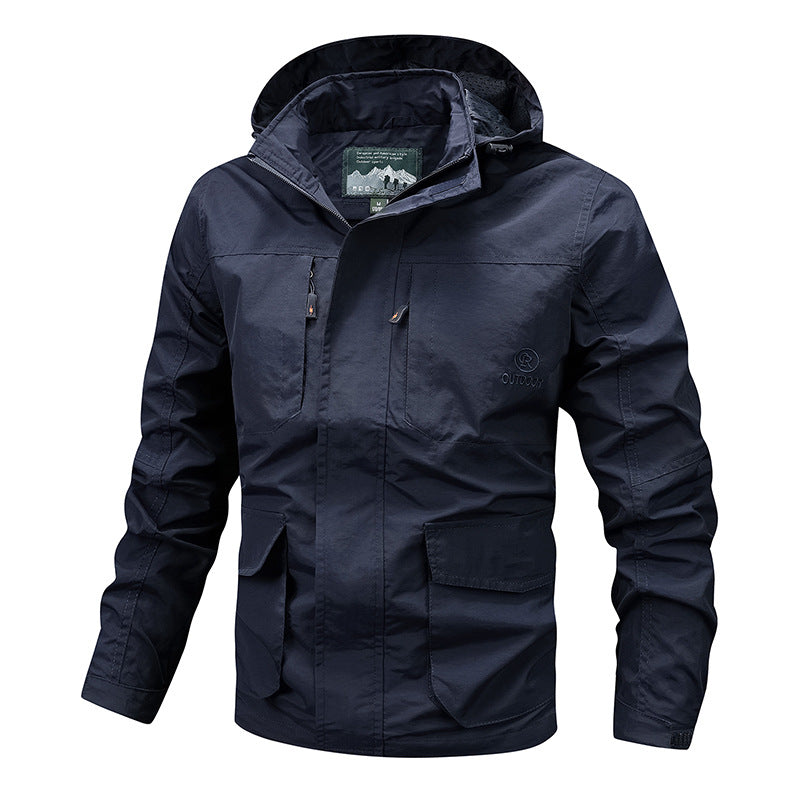 Herren Technische leichte Outdoorjacke mit Kapuze wasserabweisend und Multifunktionstaschen Nord Taschen