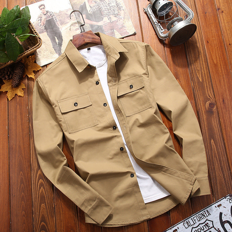 Herren Baumwoll-Utility-Hemdjacke mit Brustpattentaschen und Hemdkragen Nord Taschen