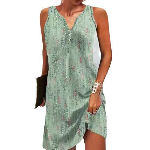 Damen, lässiges Sommerkleid mit V-Ausschnitt und asymmetrischem Saum