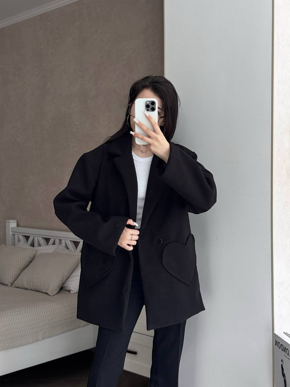 Damen Oversized Blazer-Mantel mit herzförmigen Taschen Nord Taschen