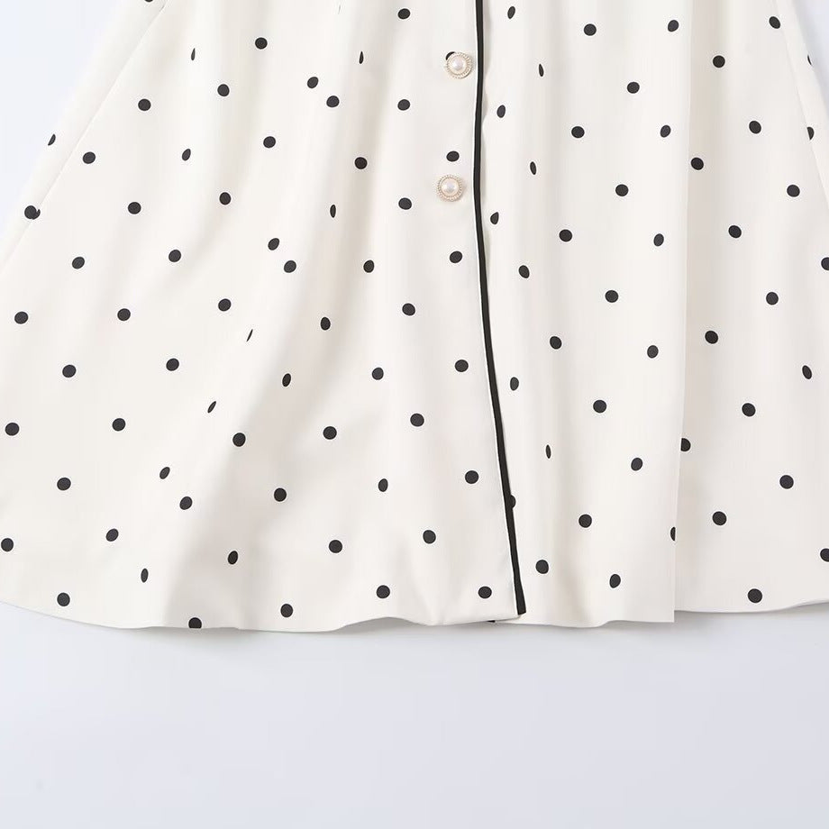 Damen Midi-Hemdblusenkleid mit Polka‑Dot, Kontrastpaspel und Taillengürtel Nord Taschen