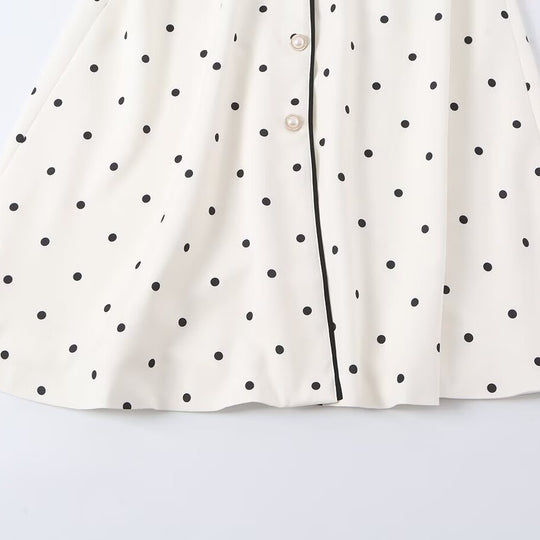 Damen Midi-Hemdblusenkleid mit Polka‑Dot, Kontrastpaspel und Taillengürtel Nord Taschen
