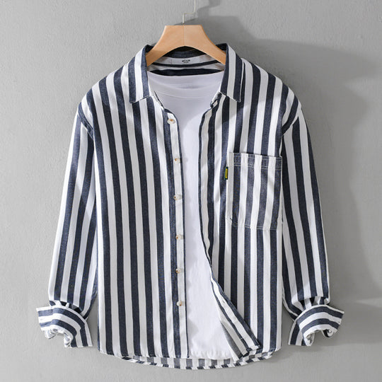 Herren Maritim-inspiriertes Streifen-Relax-Overshirt aus weichem Baumwolltwill mit aufgesetzter Brusttasche Nord Taschen