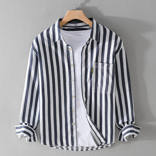 Herren Maritim-inspiriertes Streifen-Relax-Overshirt aus weichem Baumwolltwill mit aufgesetzter Brusttasche Nord Taschen