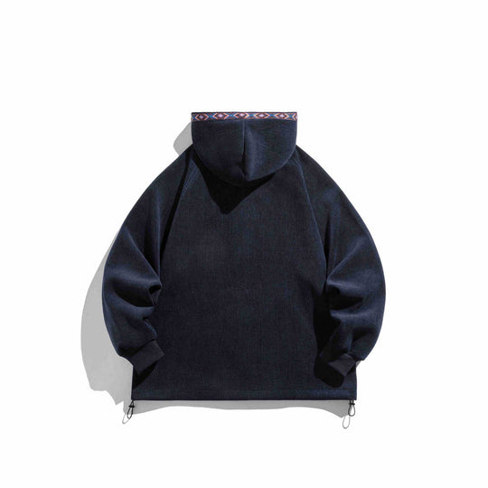Unisex Oversize Kapuzen-Zipjacke aus geripptem French‑Terry mit Zierband Nord Taschen