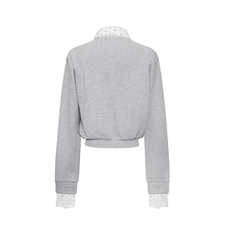 Damen Knopf-Sweatjacke mit eingesetztem Hemdkragen und Manschetten Nord Taschen
