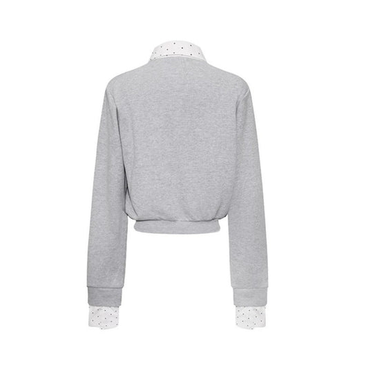 Damen Knopf-Sweatjacke mit eingesetztem Hemdkragen und Manschetten Nord Taschen