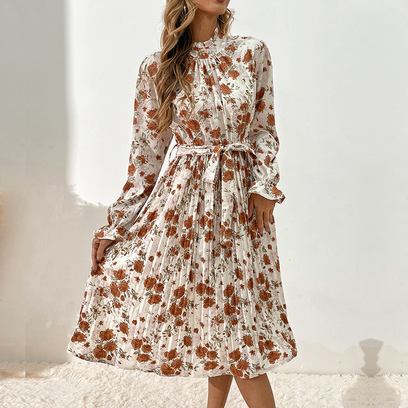 Damen Blumiges Midi-Kleid mit Gürtel und Rüschendetails Nord Taschen