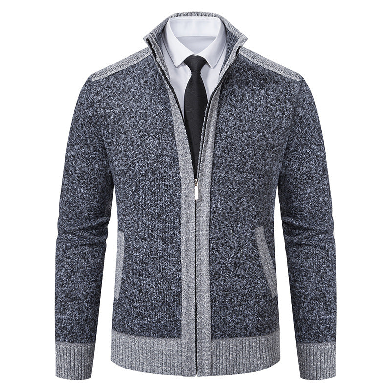 Herren Strickjacke mit Reißverschluss, Stehkragen und kontrastbesetzten Schultern Nord Taschen