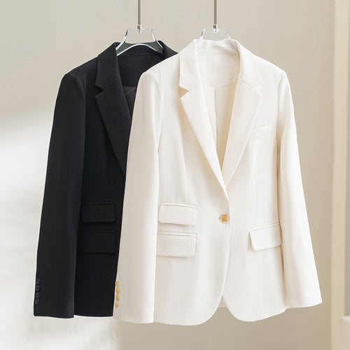 Damen taillierter Ein-Knopf-Blazer mit Reverskragen und Pattentaschen Nord Taschen