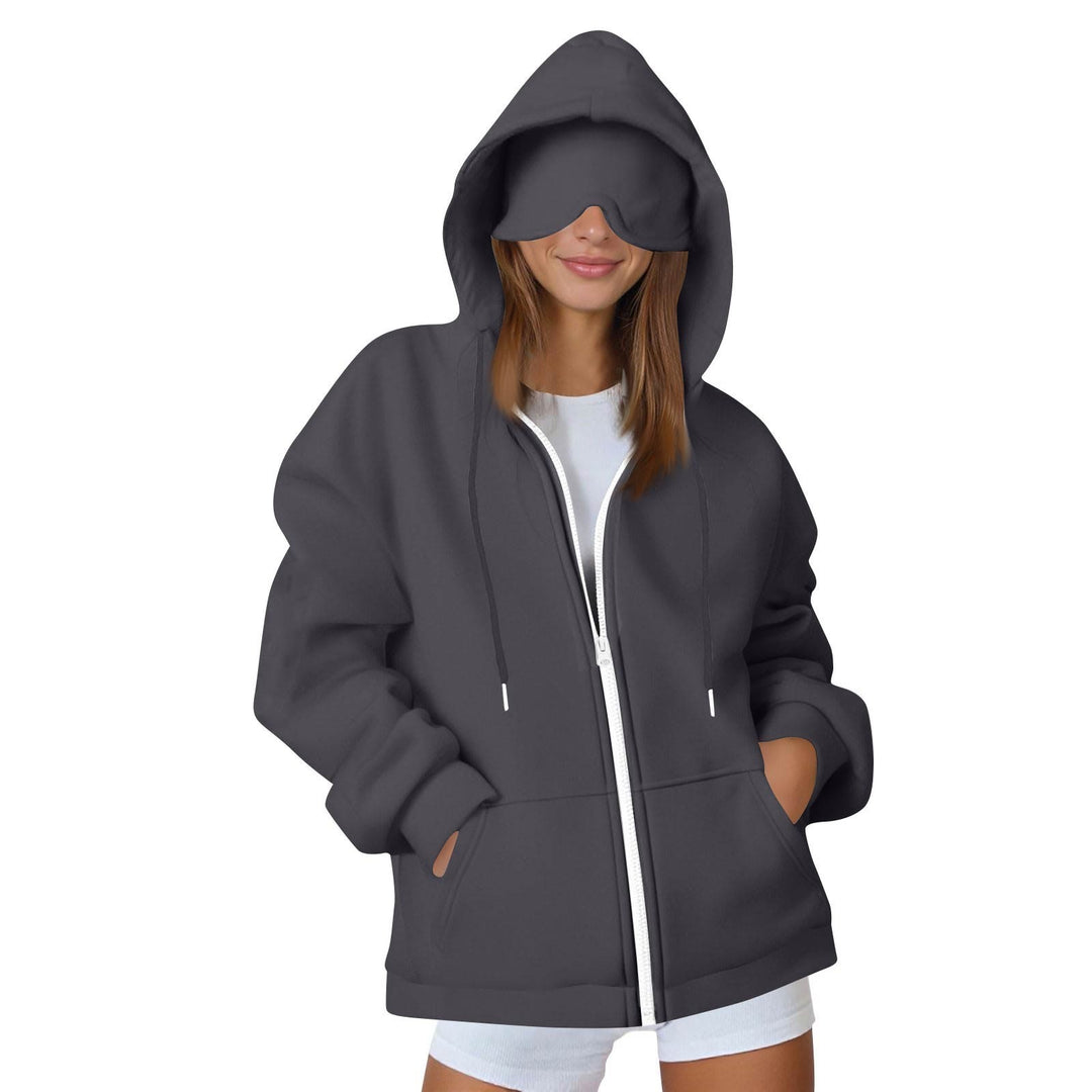 Damen Oversize-Kapuzenjacke mit integrierter Augenmaske und Reißverschluss Nord Taschen