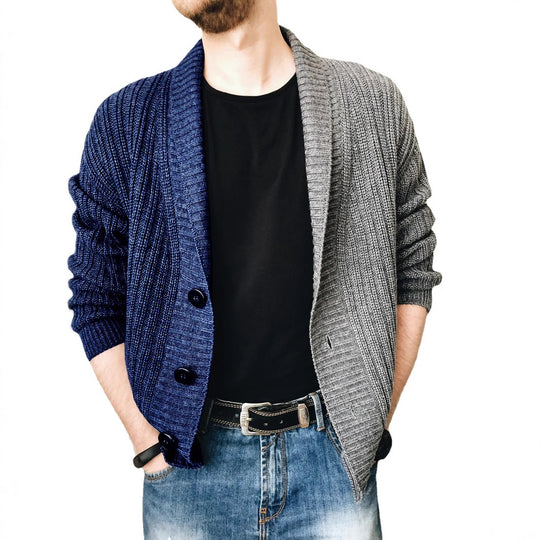 Herren Grobstrick-Cardigan mit Schalkragen, Rippstruktur und markanten Knöpfen Nord Taschen